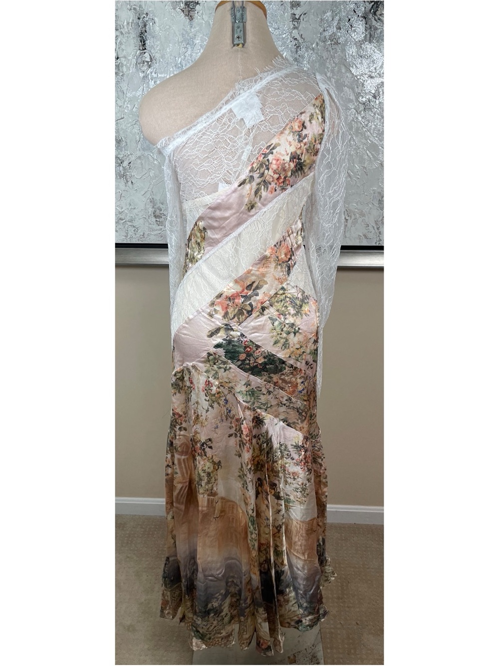 CAMILLA Lace Splice One Shoulder Long Sleeve Silk Maxi Dress Size Small - Picture 8 of 10